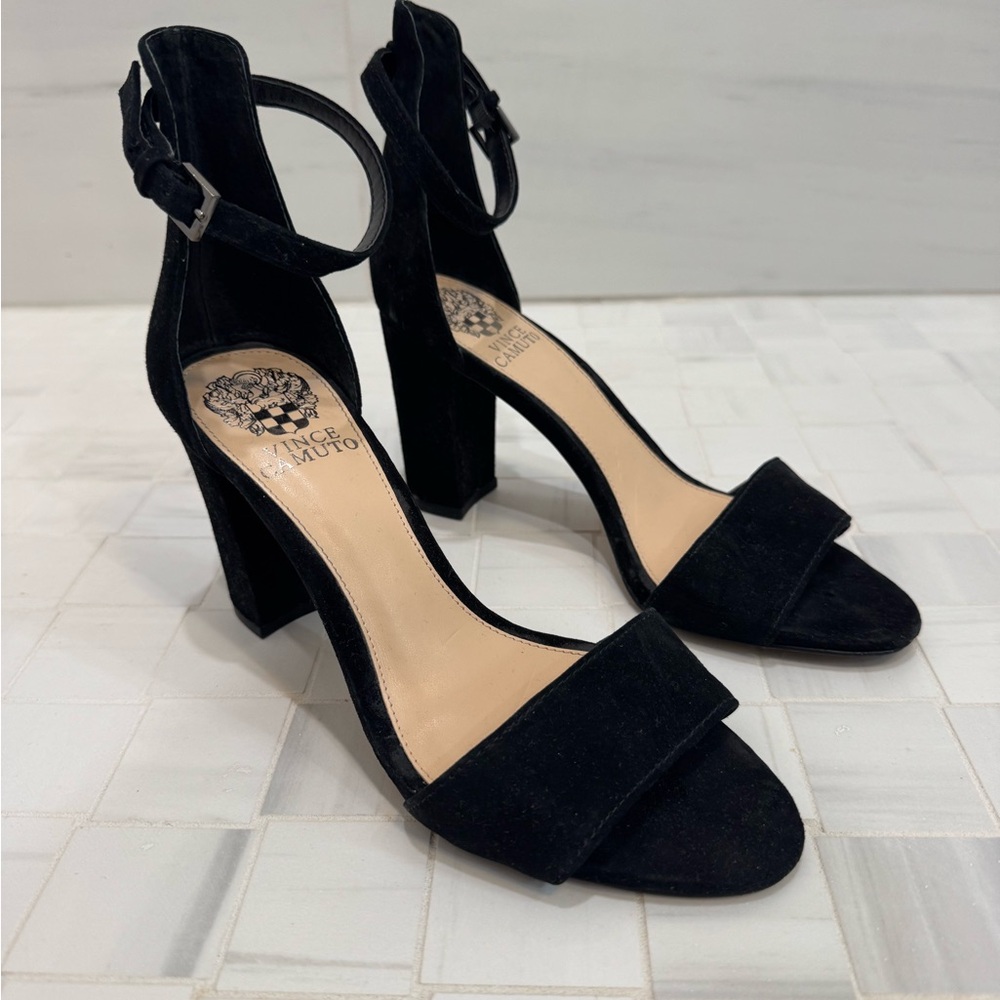 Vince Camuto Black Suede Block Heels